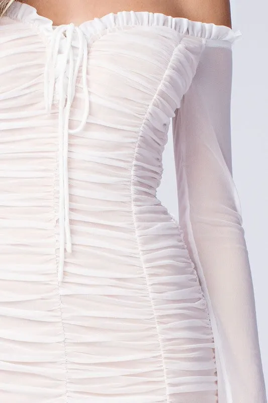 RUCHED LACE UP MINI DRESS