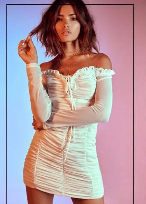 RUCHED LACE UP MINI DRESS