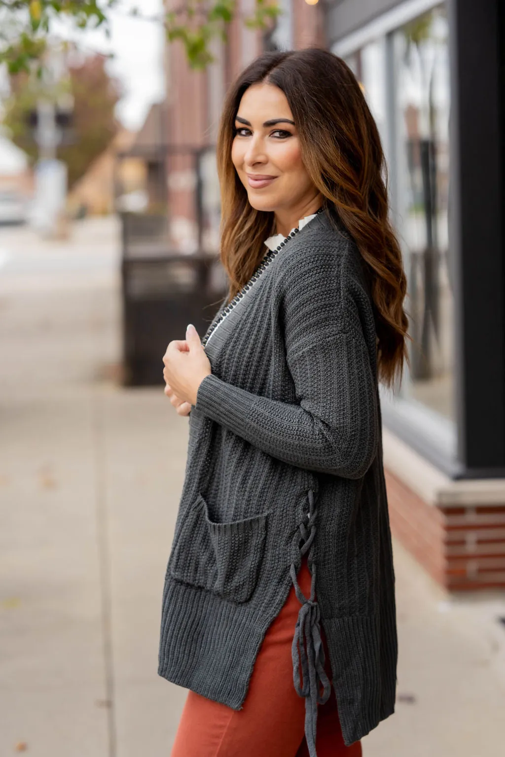 Side Tie Detailed Knit Cardigan