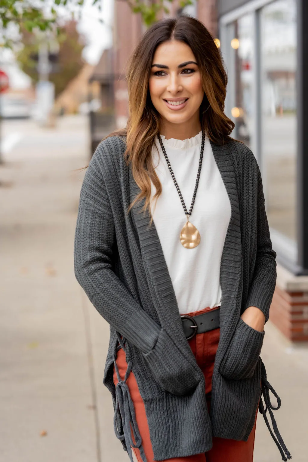 Side Tie Detailed Knit Cardigan