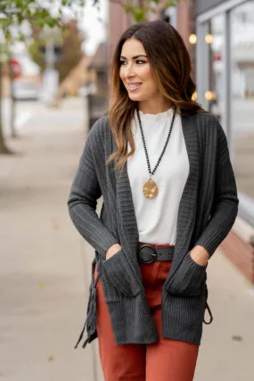 Side Tie Detailed Knit Cardigan