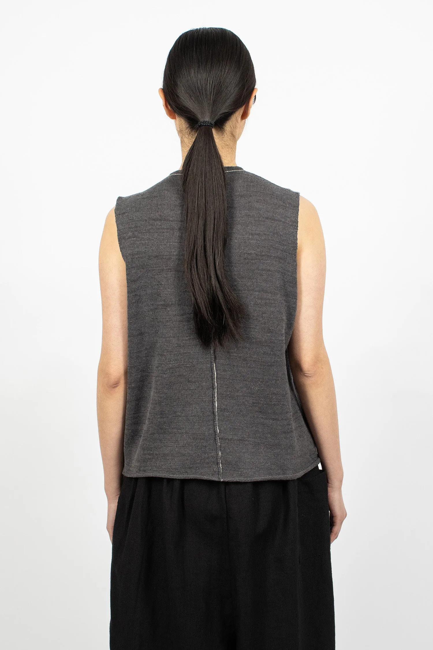 Smooth Knit Wrap Vest Charcoal