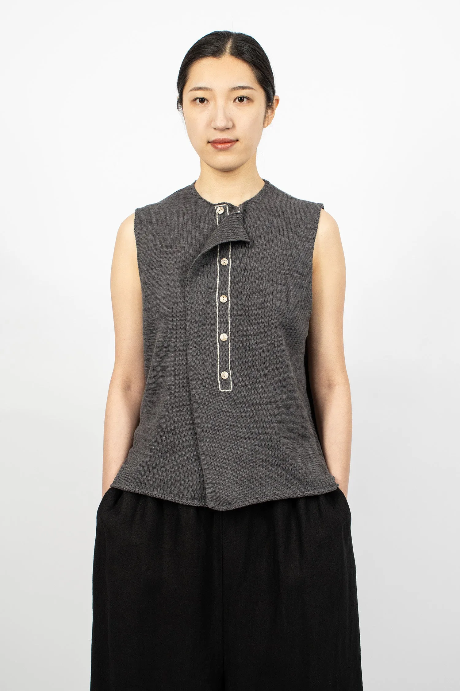 Smooth Knit Wrap Vest Charcoal