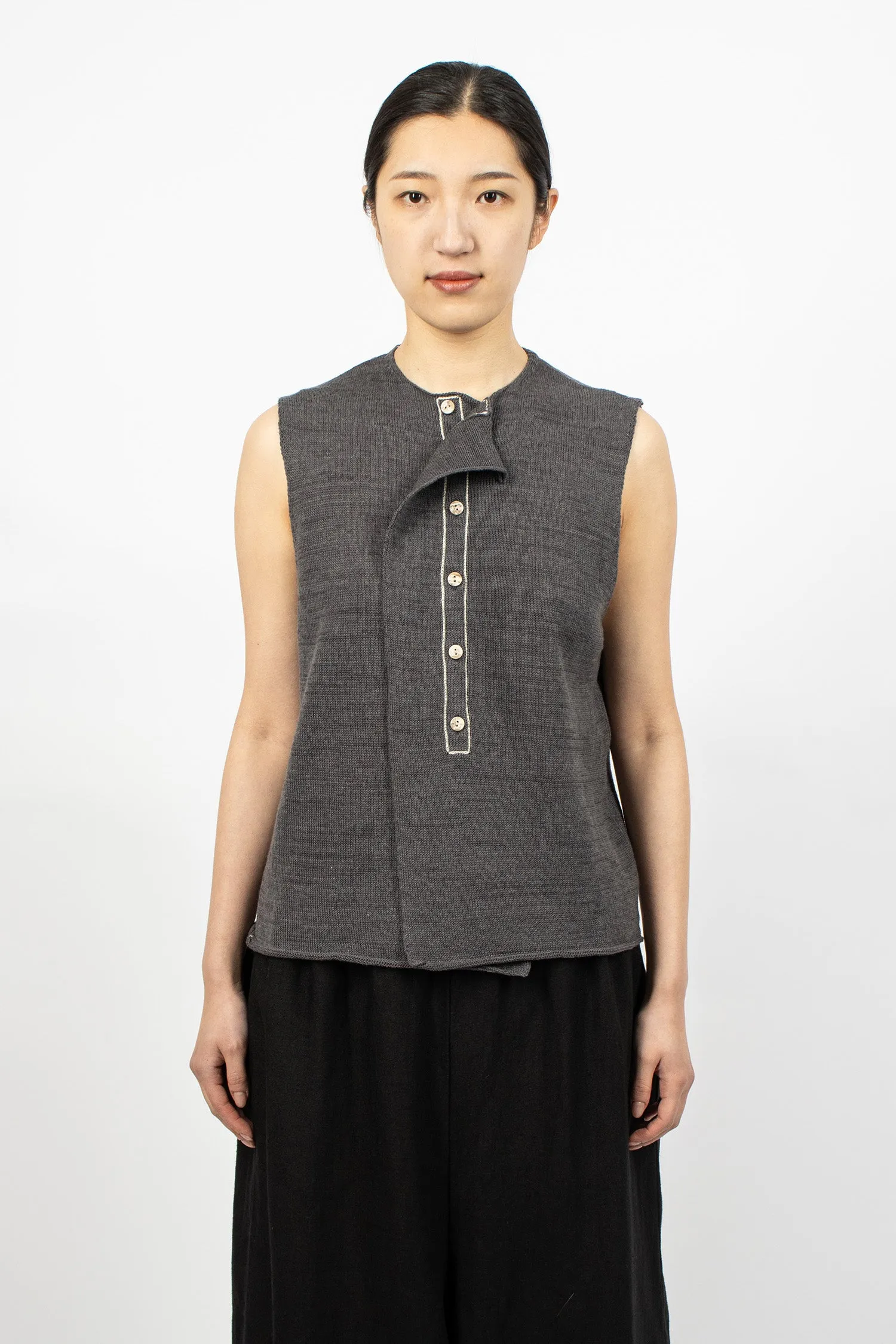 Smooth Knit Wrap Vest Charcoal