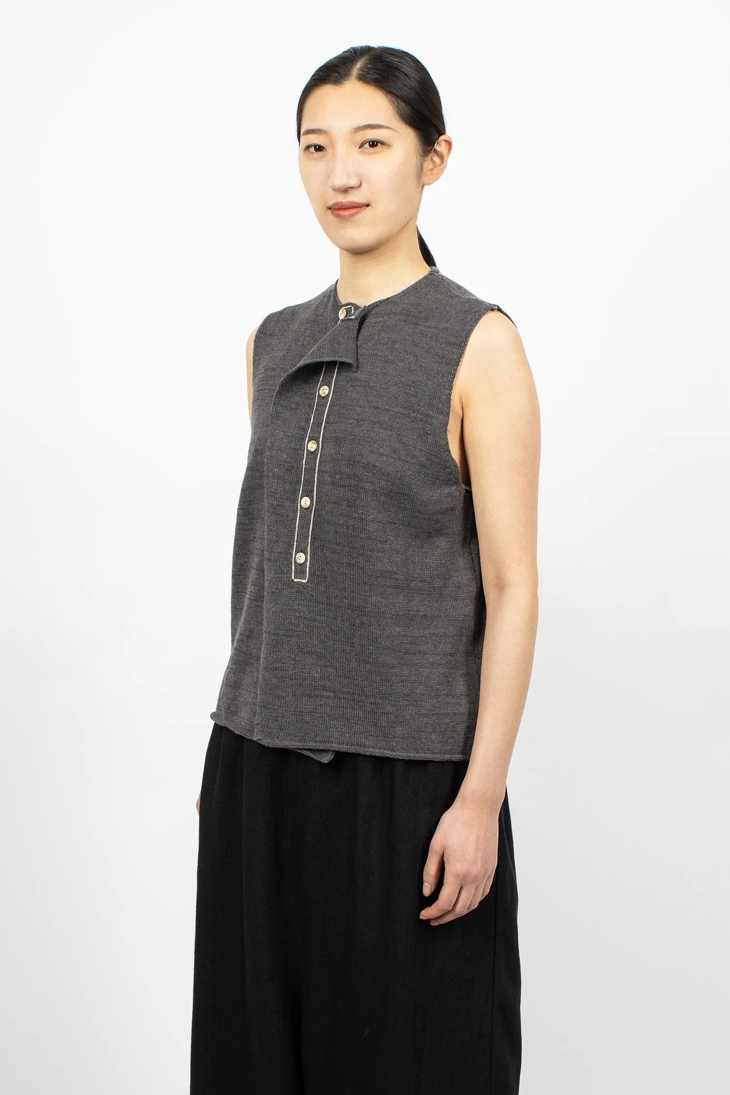 Smooth Knit Wrap Vest Charcoal