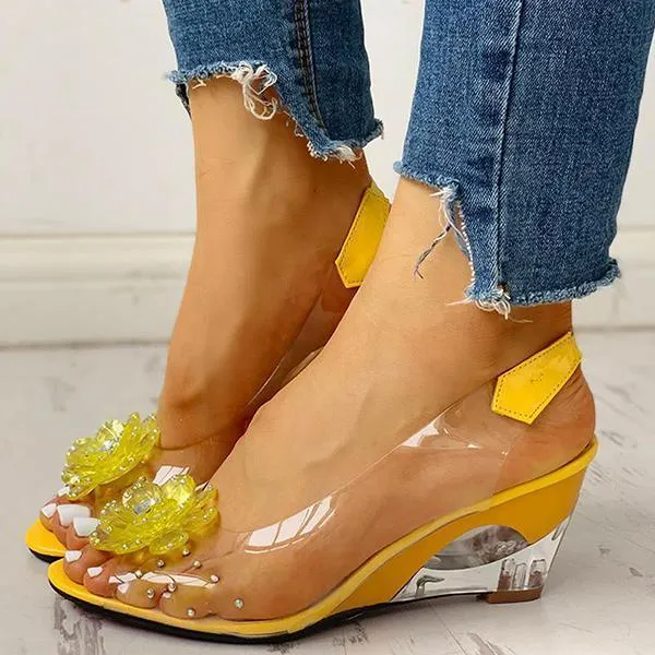 Sohiwoo Clear Slingback Flower Rhinestone Sandals