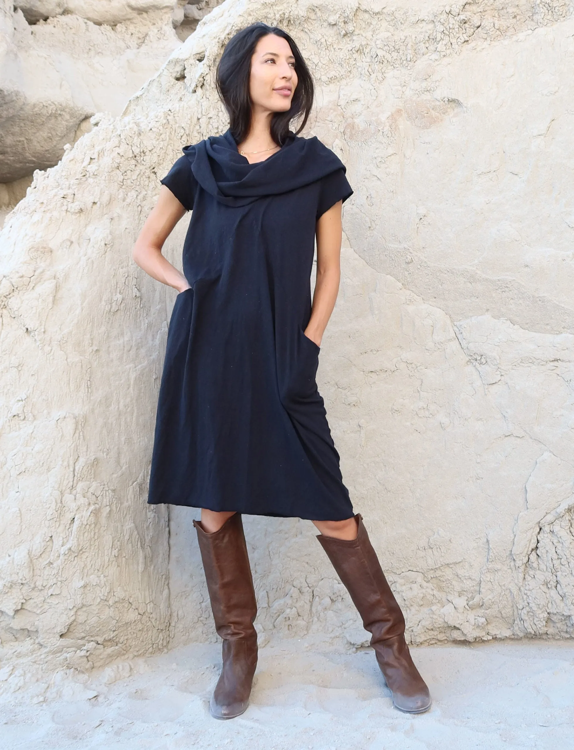 Super Cowl Origami Below Knee Dress