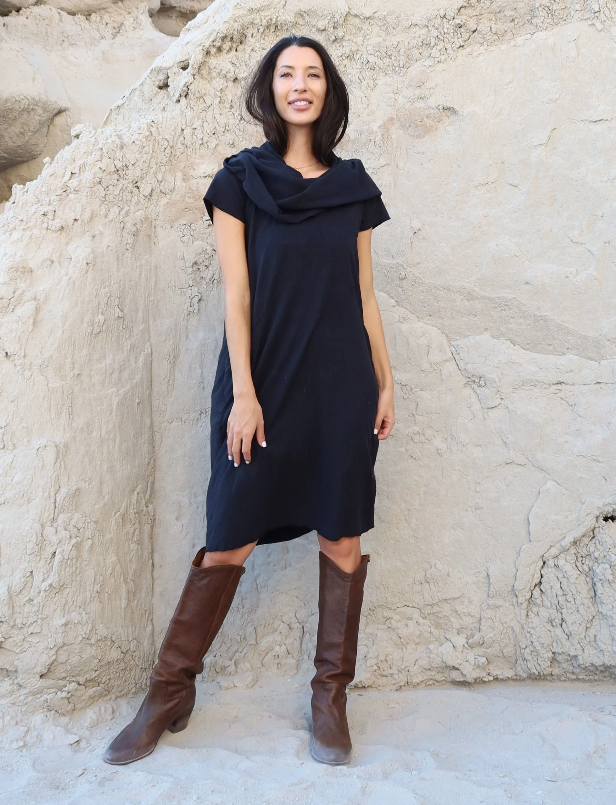 Super Cowl Origami Below Knee Dress