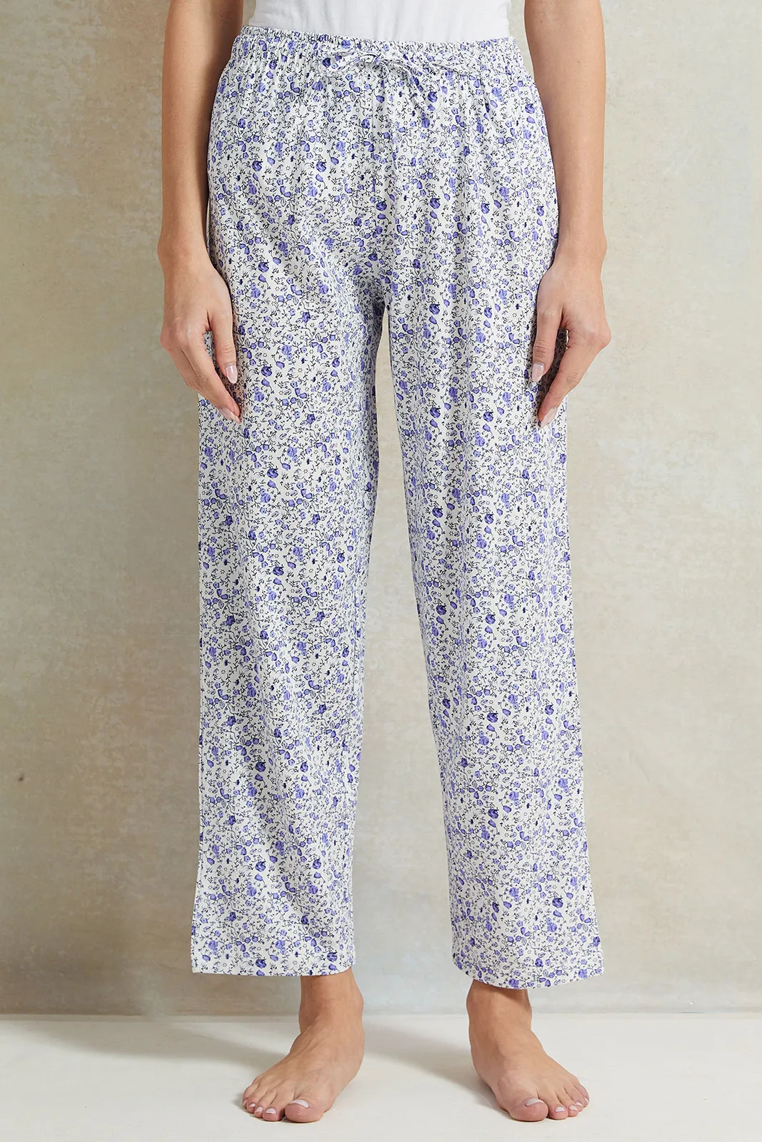 Women Blue Cotton Classic Pyjama Set (2 Piece)