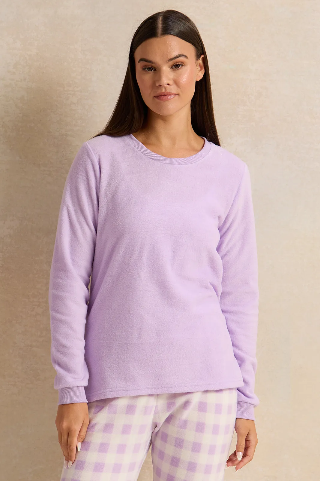 Women Lilac And White Checkered Pajama Set (2 Piece)