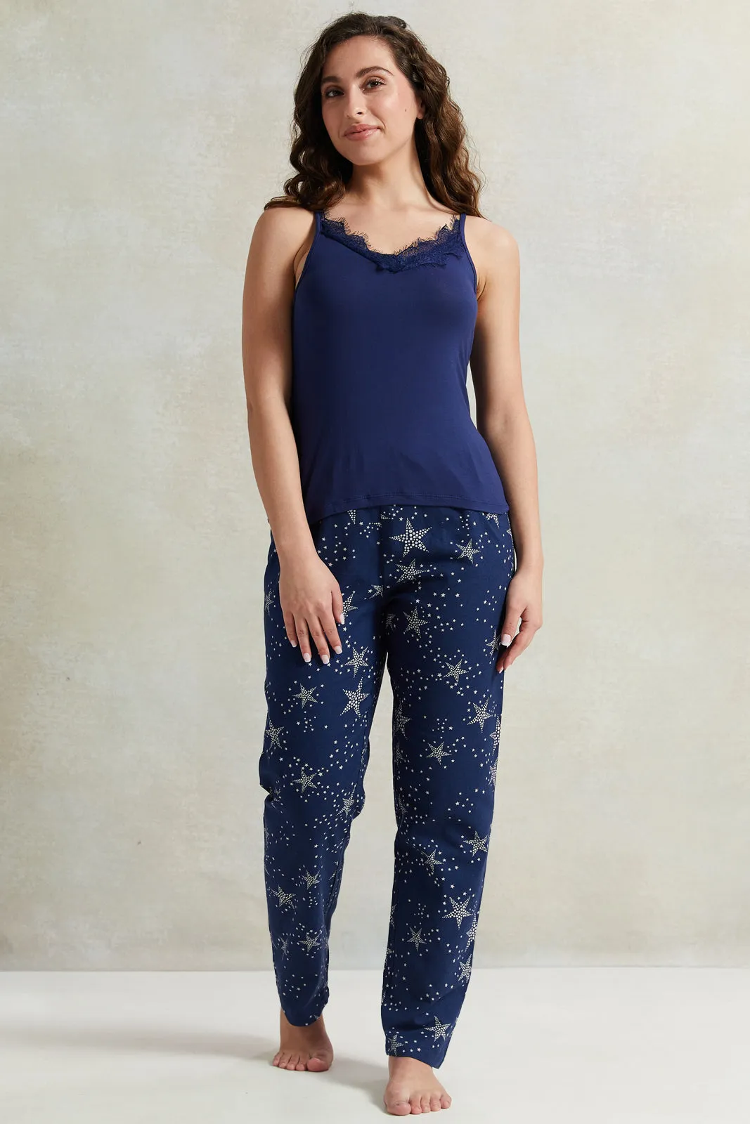 Women Navy Printed Cami Set (2 Piece)