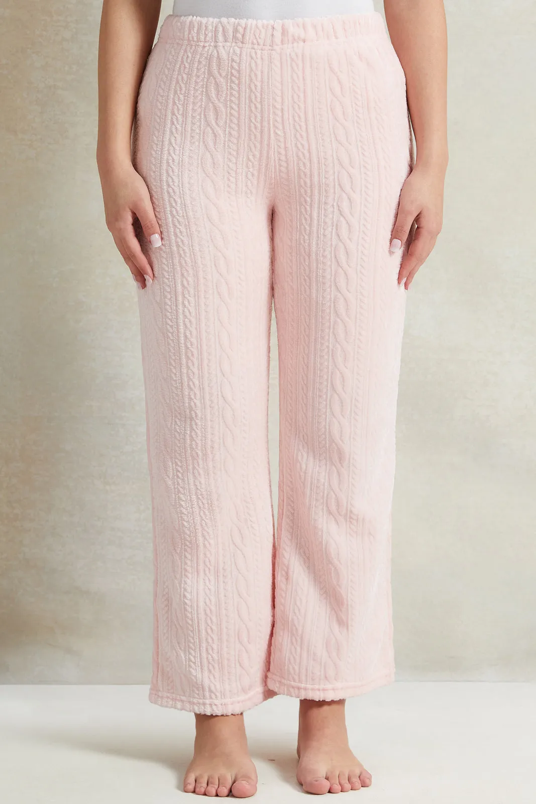 Women Pink Fleece Fashion Pyjama Set (2 Piece)