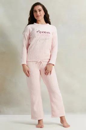 Women Pink Fleece Fashion Pyjama Set (2 Piece)