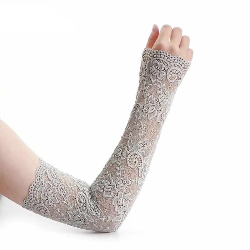 Women's Lace Gloves Fingerless Arm Sleeve Long Thin Sun Protection